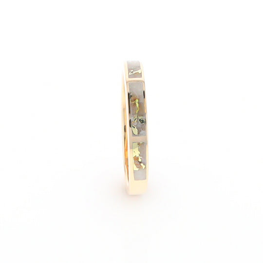 Gold Quartz Ring 3 Rectangle Section Inlaid Band