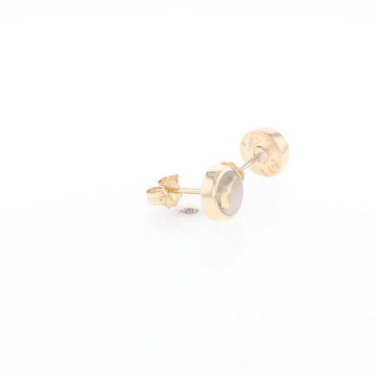 Gold Quartz Earrings Round Inlaid Studs