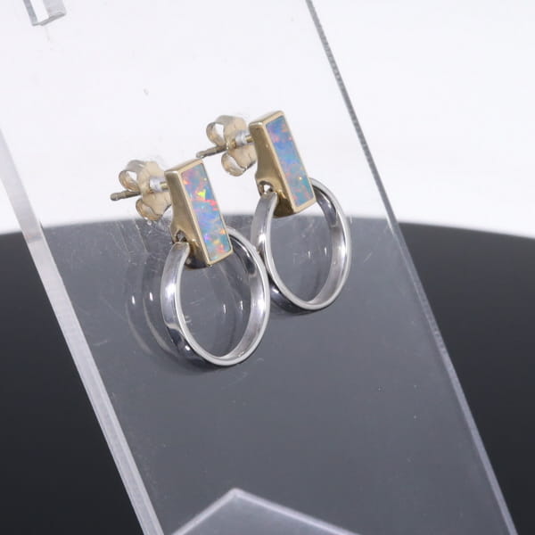 Opal Earrings Rectangle Inlaid Knocker Design Studs