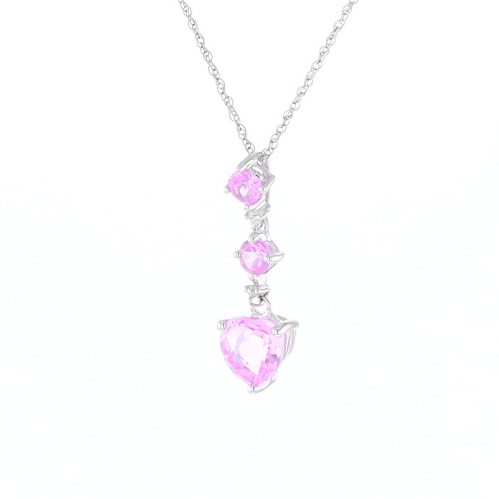 Synthetic Pink Sapphire Dangle Heart Necklace