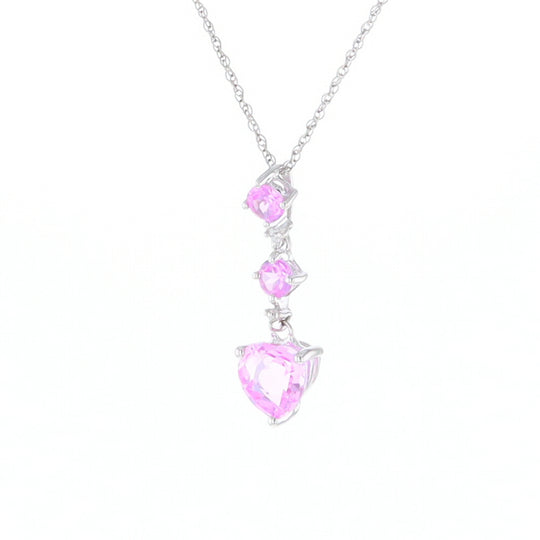 Synthetic Pink Sapphire Dangle Heart Necklace