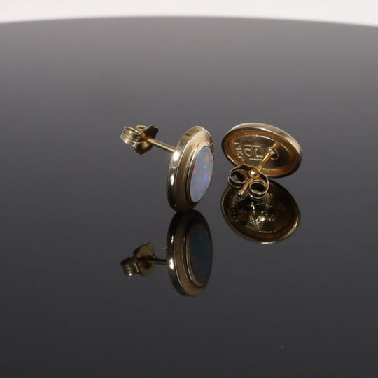 Opal Earrings Oval Inlaid Design Studs