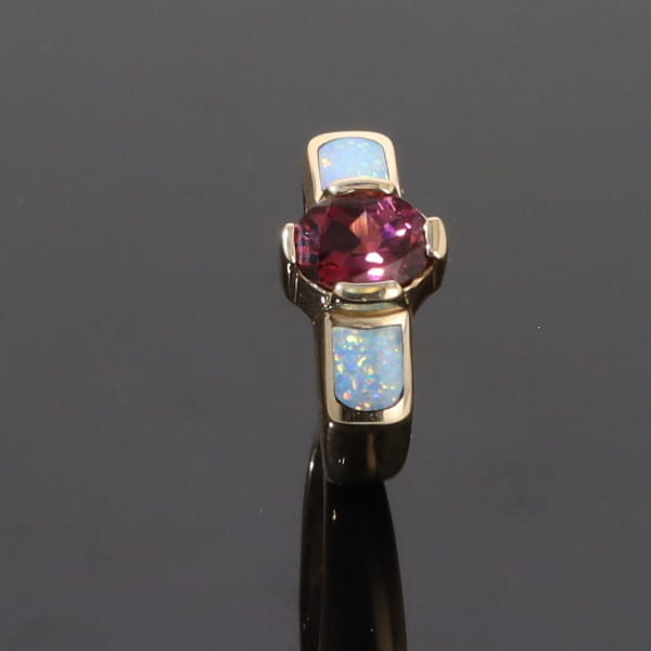 Opal Rings 2 Section Inlaid Design with Oval Pink Tourmaline
