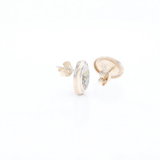 Sterling Silver Gold Quartz Inlaid Oval Stud Earrings - G3