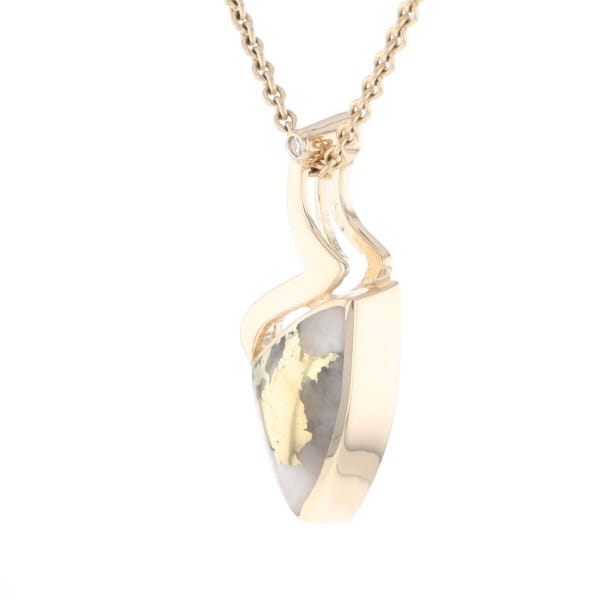 Gold Quartz Triangulare Inlaid Pendant with Diamond Accent