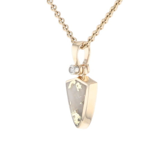 Gold Quartz Pendant Shield Shape Inlaid Pendant with .02ct Diamond