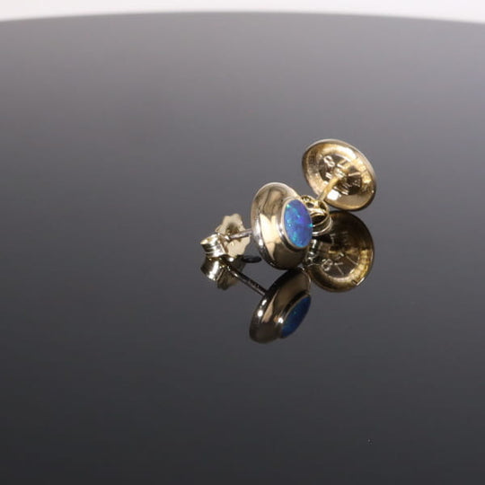 Opal Earrings Round Inlaid Design Studs