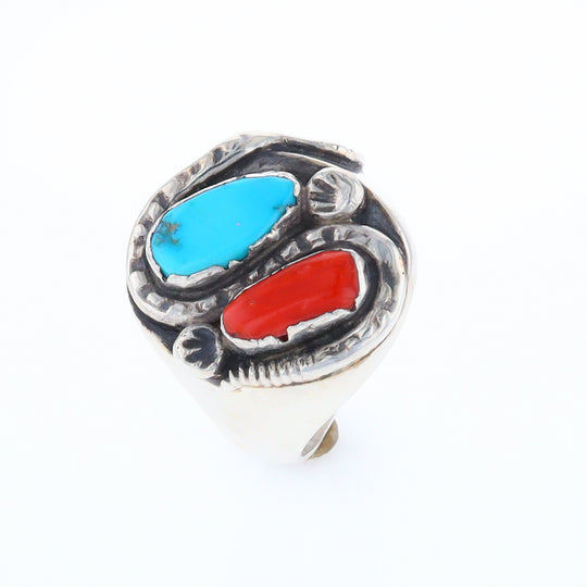 Coral and Turquoise Native Snake Ring