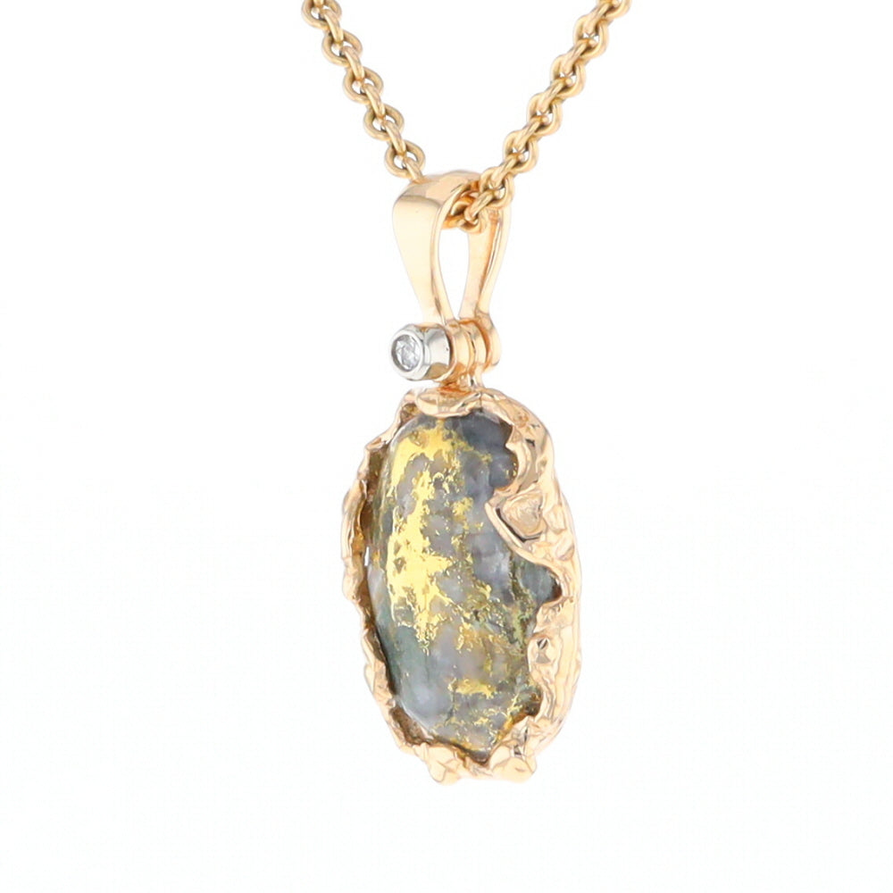 Serpentine & Gold Quartz Freeform Pendant