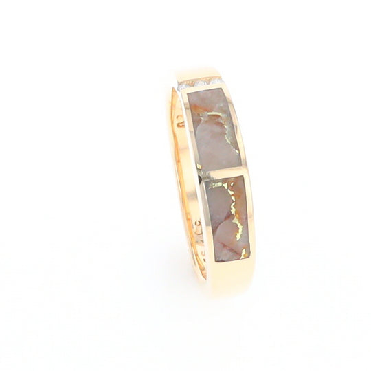 Gold Quartz Ring Double Inlaid Design with .03ctw Round Diamonds