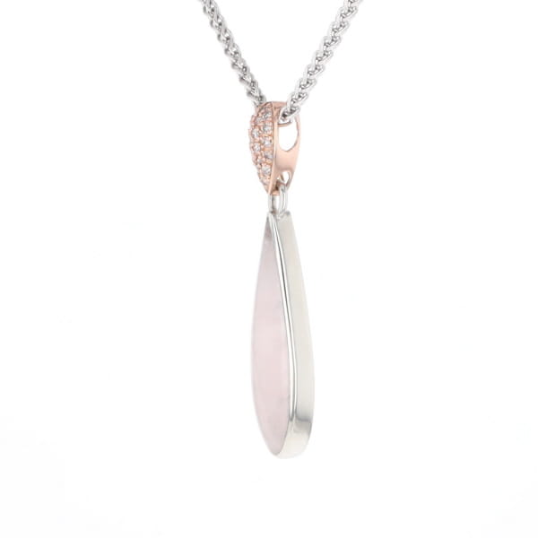 Rose Quartz Teardrop Inlaid Pendant with .11ctw diamonds