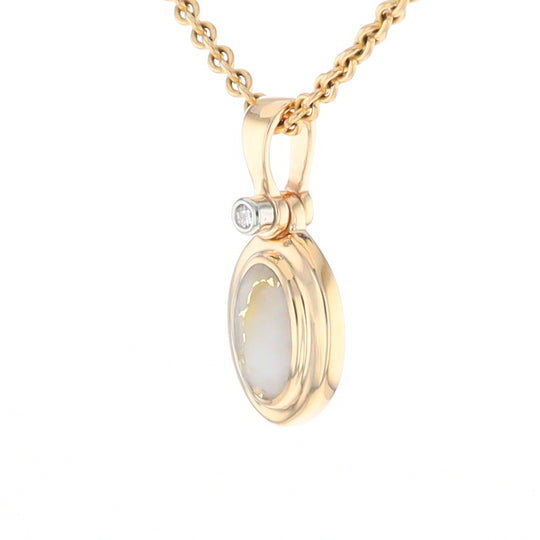 Gold Quartz Oval Inlaid Pendant with .02ct Diamond