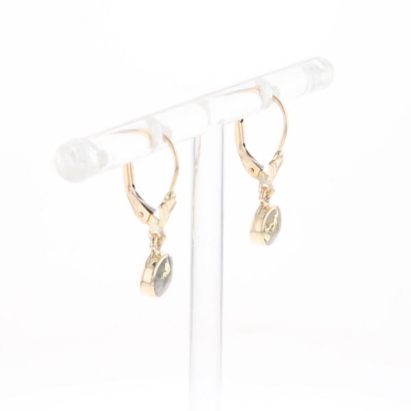 Gold Quartz Earrings Round Inlaid Design Lever Backs