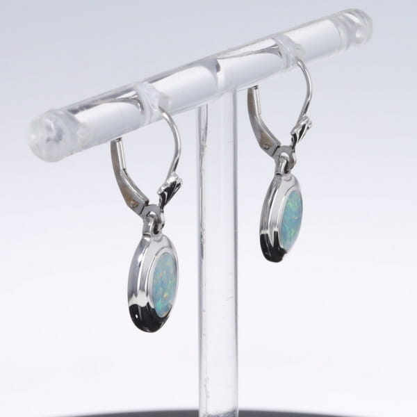Opal Earrings Oval Inlaid Design Lever Backs