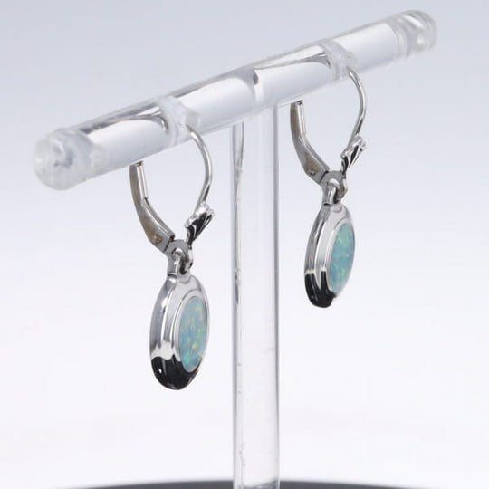 Opal Earrings Oval Inlaid Design Lever Backs