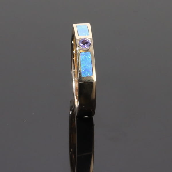 Opal Rings 2 Section Inlaid Design with Round Tanzanite