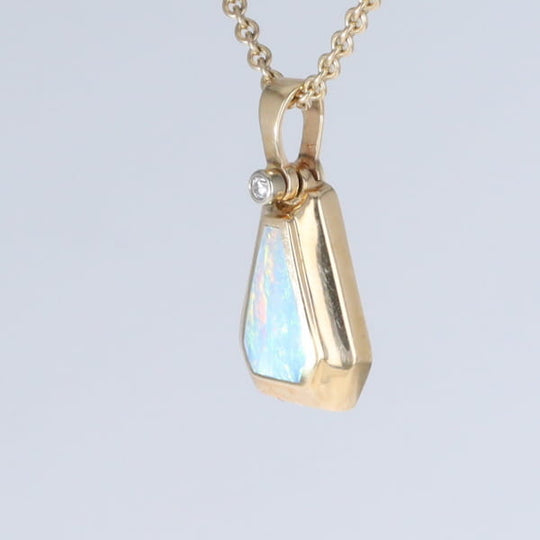 Opal Triangle Inlay with .02ctw Diamond Pendant