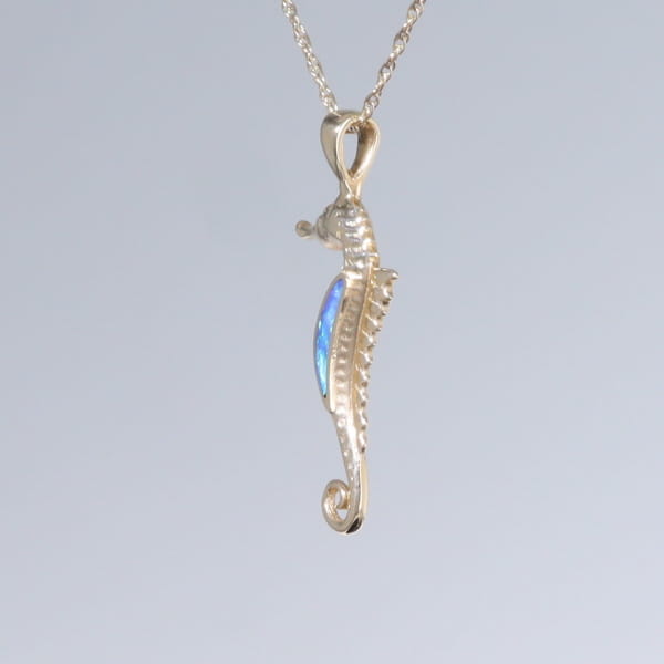 Opal Pendant Inlaid Realistic Sea Horse Design