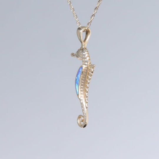 Opal Pendant Inlaid Realistic Sea Horse Design