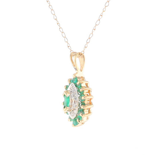 Marquise Cluster Emerald and Diamond Necklace