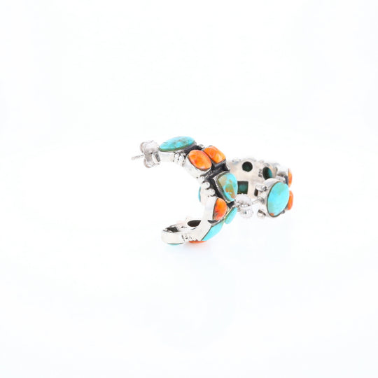 Turquoise & Spiny Oyster Semi-Hoop Stud Earrings