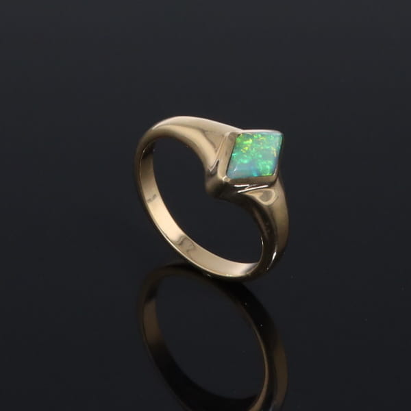 Ethiopian Opal Rings Diamond Shape Inlaid Design
