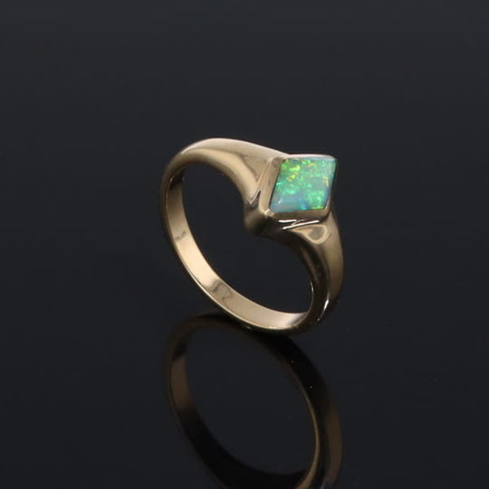 Ethiopian Opal Rings Diamond Shape Inlaid Design