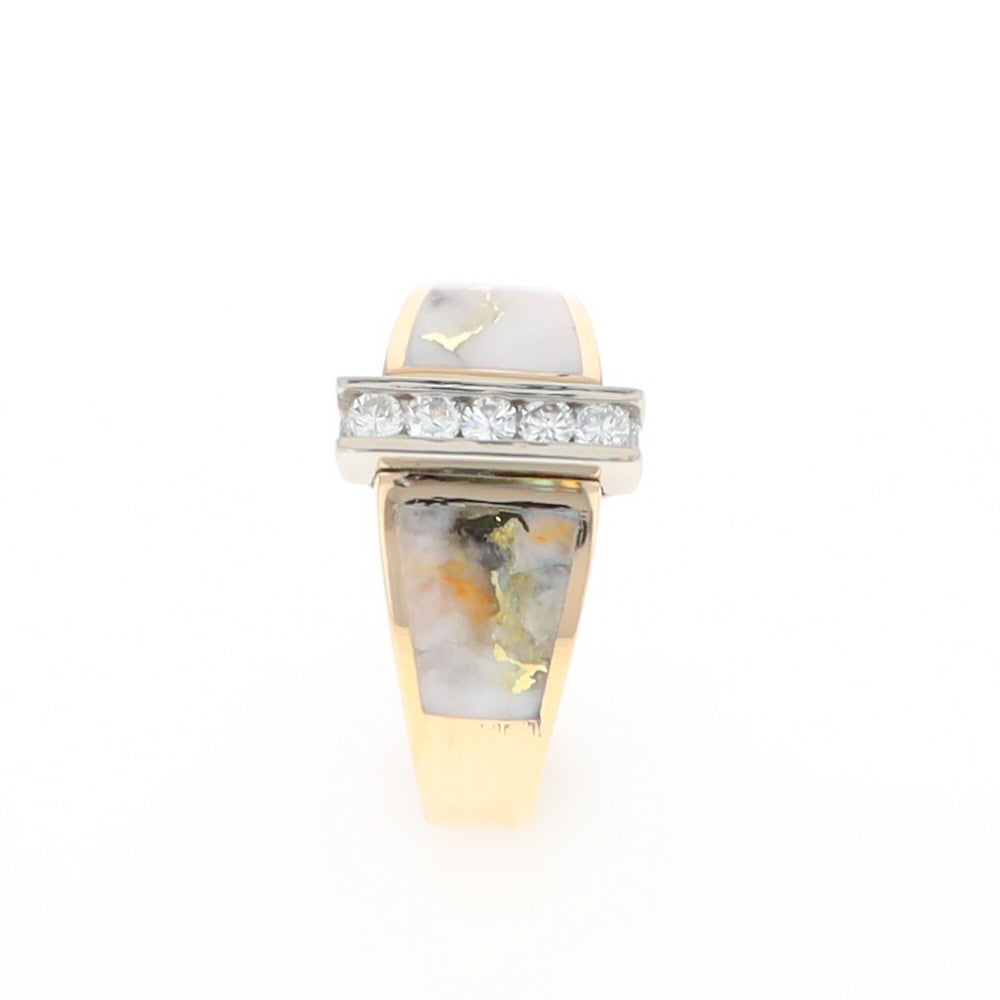 Gold Quartz Ring Double Sided Inlaid Design with .23ctw Diamonds