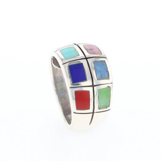 Native Silver Multi Stone Inlaid Ring