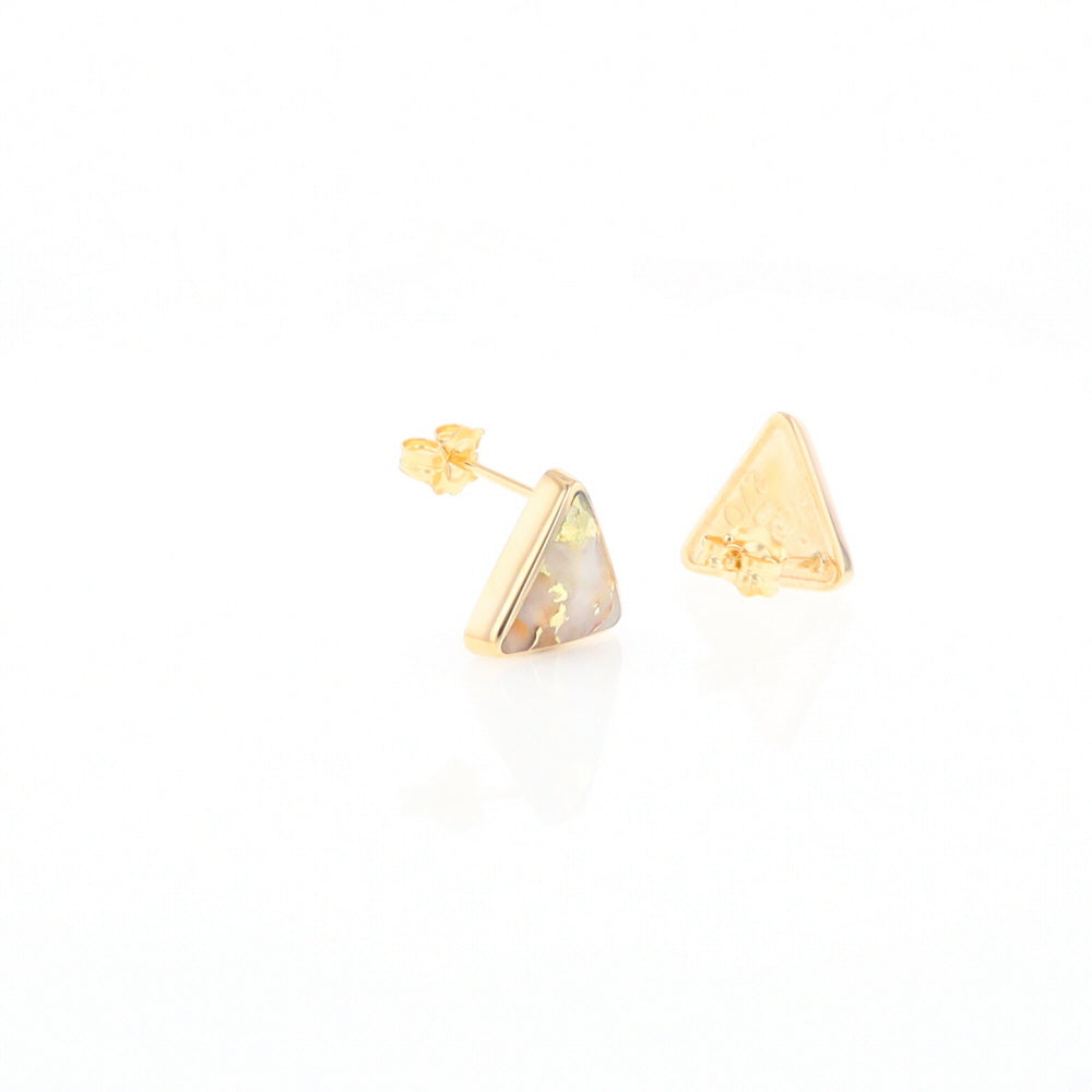 Gold Quartz Earrings Triangle Inlaid Studs - G2