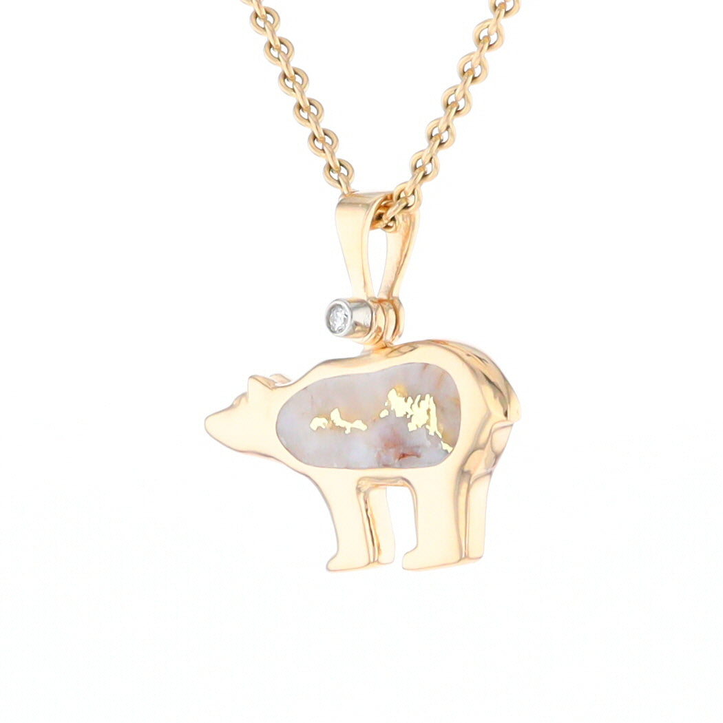 Gold Quartz Inlaid Polar Bear Pendant