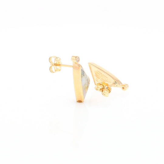 Gold Quartz Earrings Triangle Shape Inlaid with .04ct Round Diamonds - G2