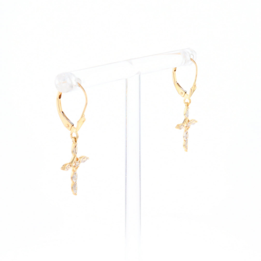 Two-Tone Diamond Cross Earrings