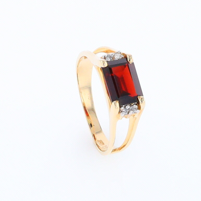 Emerald Cut Garnet Ring with Diamond Accents