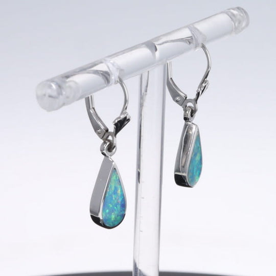 Opal Earrings Tear Drop Inlaid Design Lever Backs