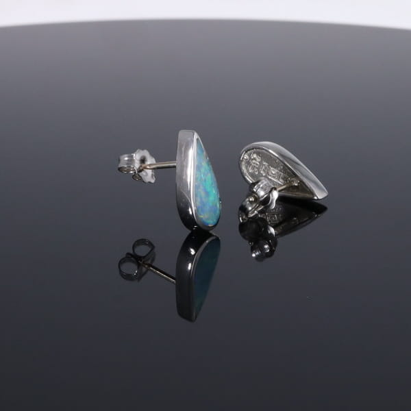 Opal Earrings Tear Drop Inlaid Design Studs