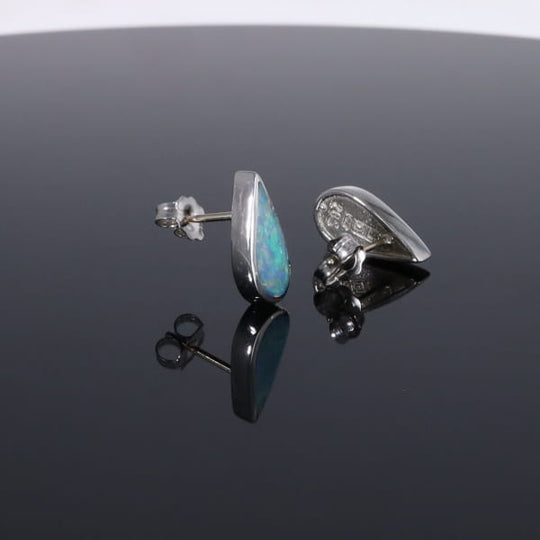 Opal Earrings Tear Drop Inlaid Design Studs