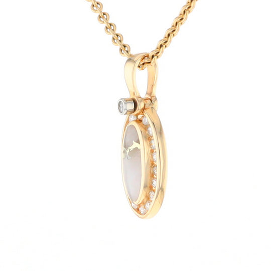 Gold Quartz Pendant Oval Inlaid with .22ctw Round Diamonds Halo