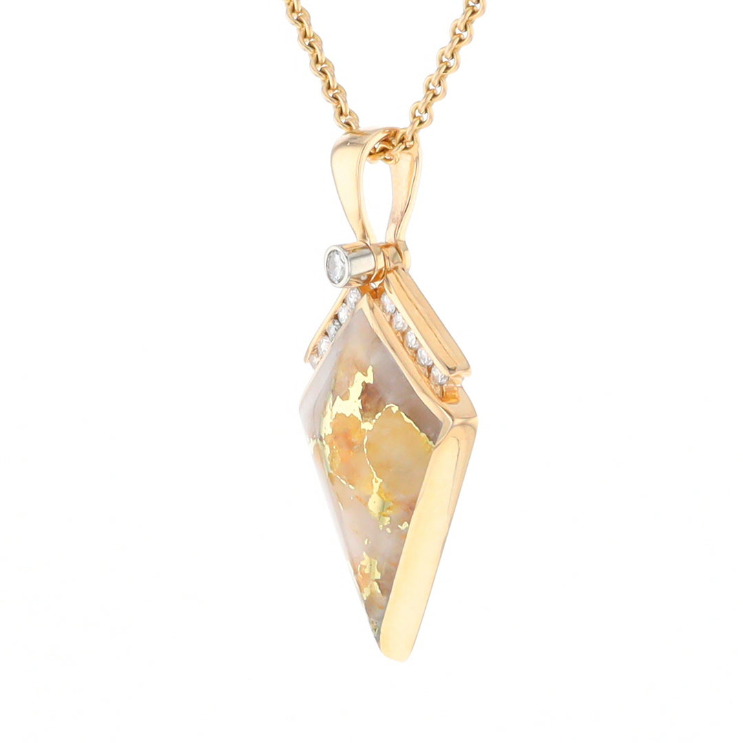 Gold Quartz Kite Shape Inlaid Pendant with 0.19ctw Diamonds (G1)