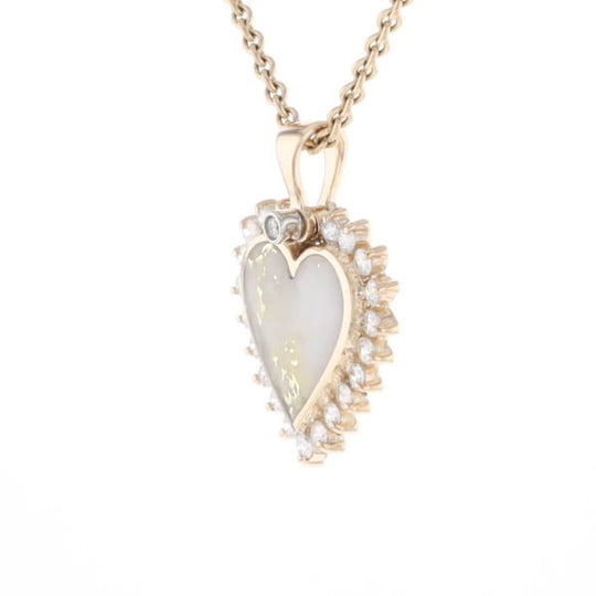 Gold Quartz Heart Shape Inlaid .55Ctw Diamond Pendant