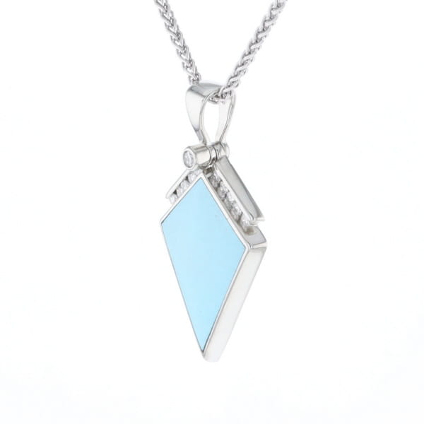 Sleeping Beauty Turquoise Kite Shaped Inlaid Pendant with 0.19ctw Diamonds