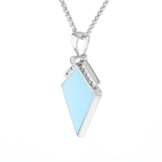 Sleeping Beauty Turquoise Kite Shaped Inlaid Pendant with 0.19ctw Diamonds