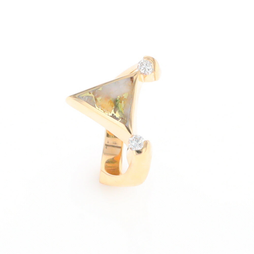 Gold Quartz Ring Triangle Inlaid Design With .14ctw Round Diamonds