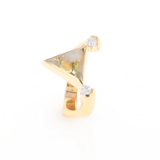 Gold Quartz Ring Triangle Inlaid Design With .14ctw Round Diamonds