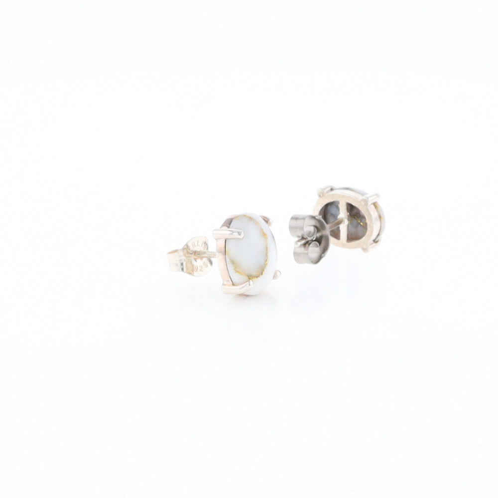 Gold Quartz Cabochon Stud Earrings