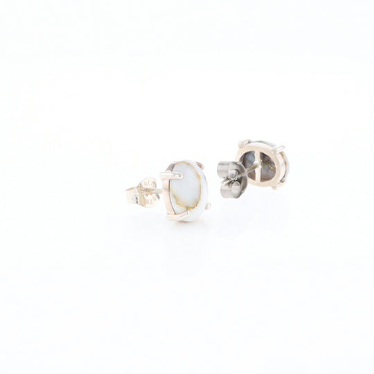 Gold Quartz Cabochon Stud Earrings