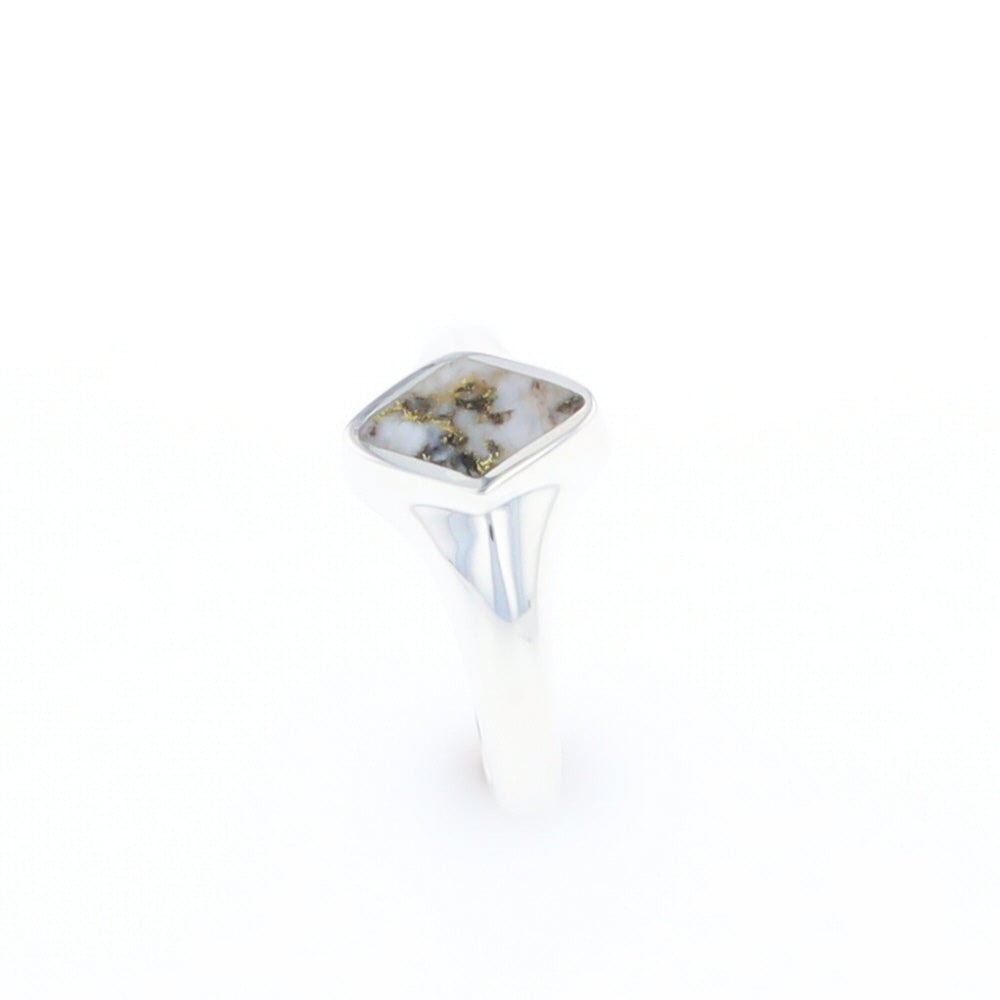 Sterling Silver Gold Quartz Inlaid Diamond Shaped Ring - G3