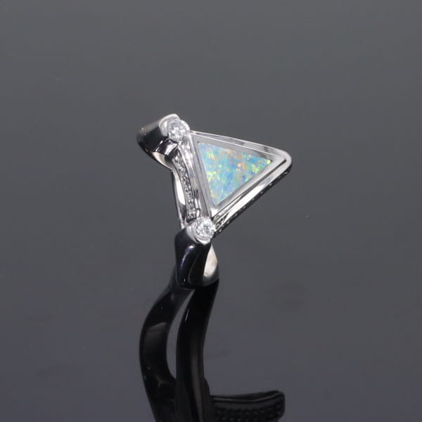Opal Rings Triangle Inlaid Design with .31ctw Round Diamonds