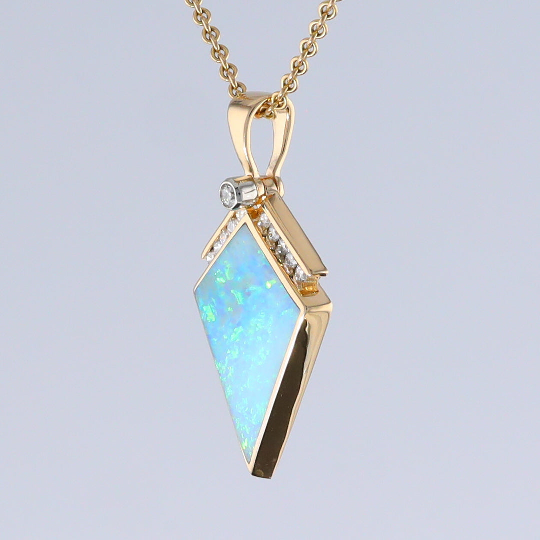 Opal Pendant Inlaid Kite Design with .19ctw Round Diamonds