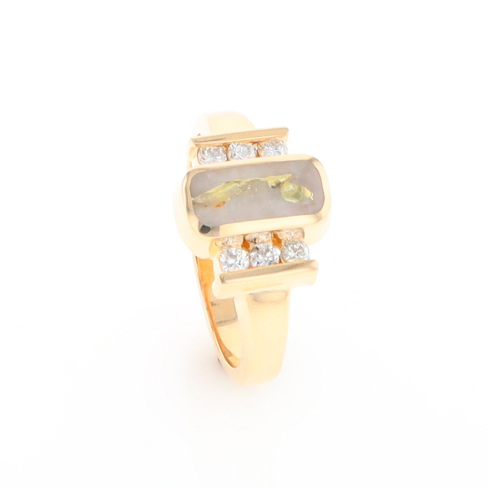 Gold Quartz Ring Oval Inlaid Design with .24ctw Round Diamonds